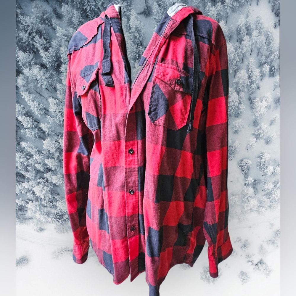 Canyon River Blues Buffalo Plaid 100% Cotton Lightweight Hooded Jacket Sz L - Picture 2 of 5